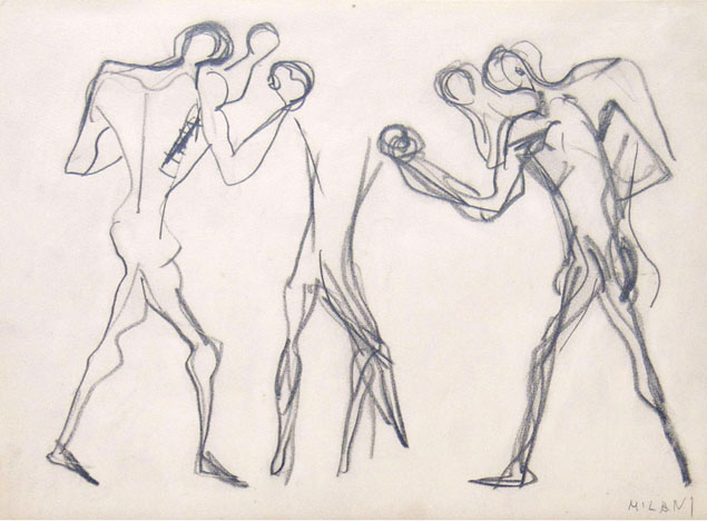 Umberto Milani, three drawings in black chalk